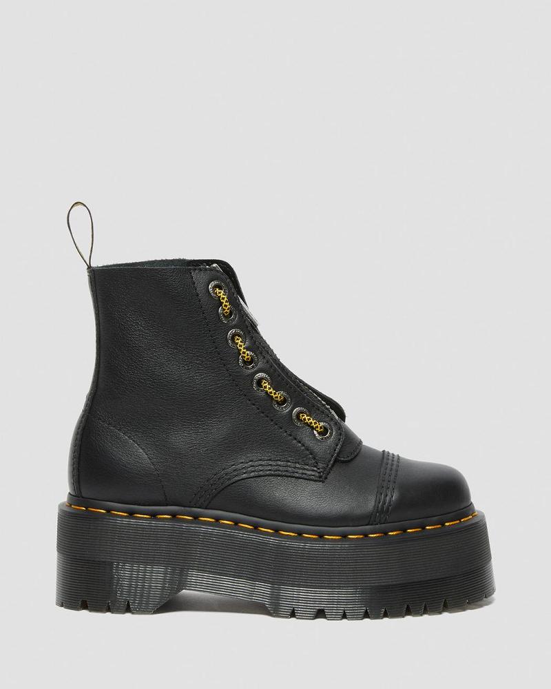 Black Women's Dr Martens Sinclair Max Pisa Leather Platform Boots | CA 256JPQ